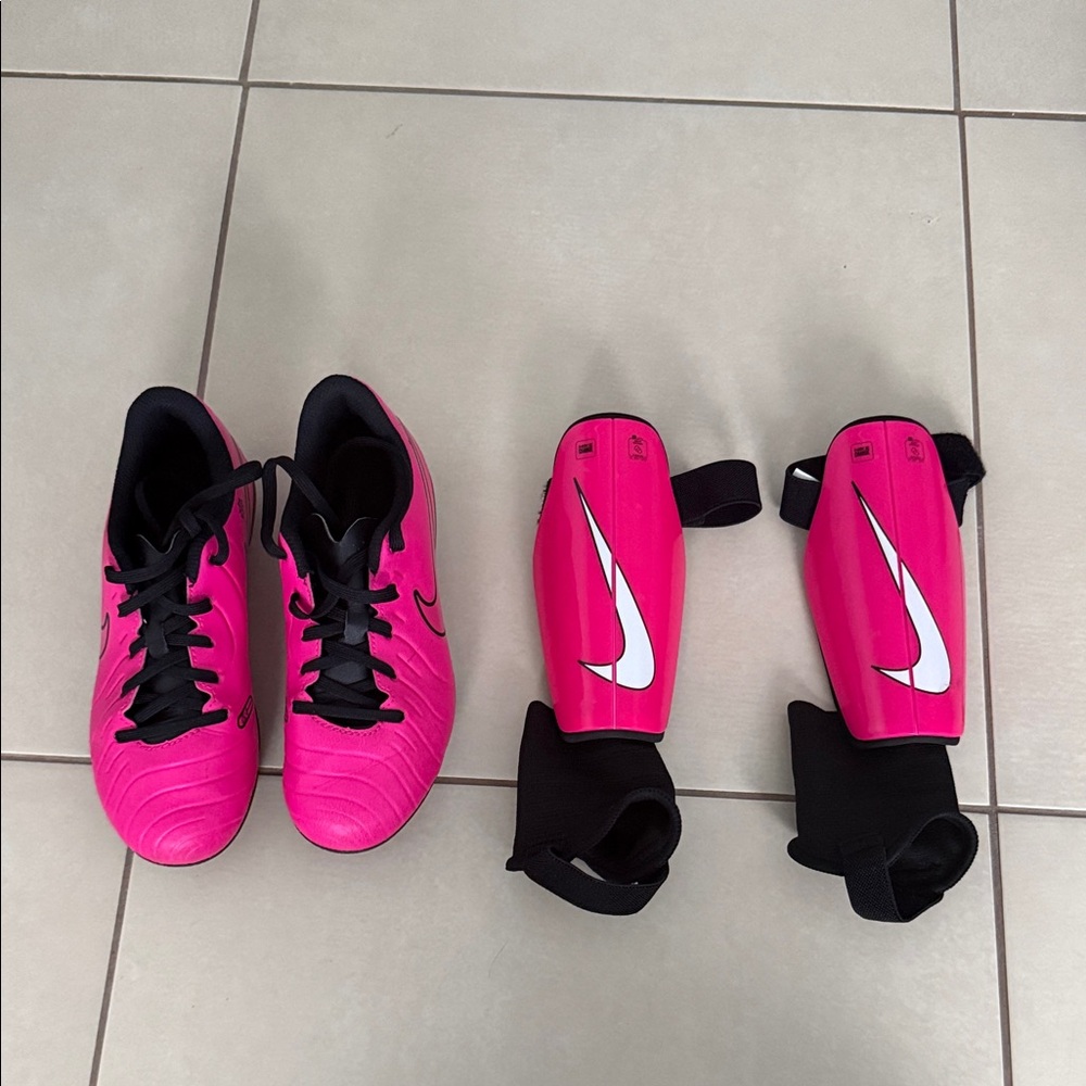 Nike Bright Pink Soccer Cleats and Guards
